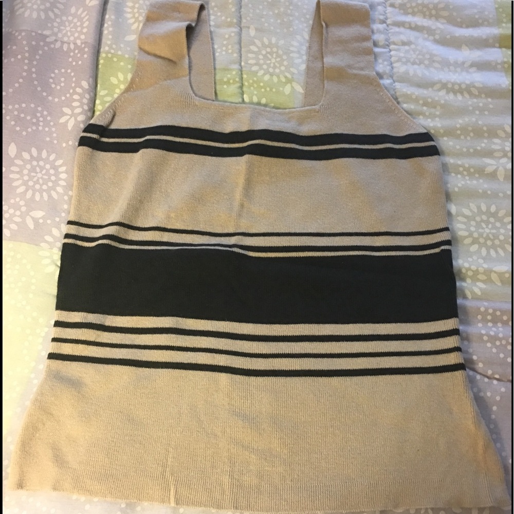 100% Cotton Tank. Black and beige stripe